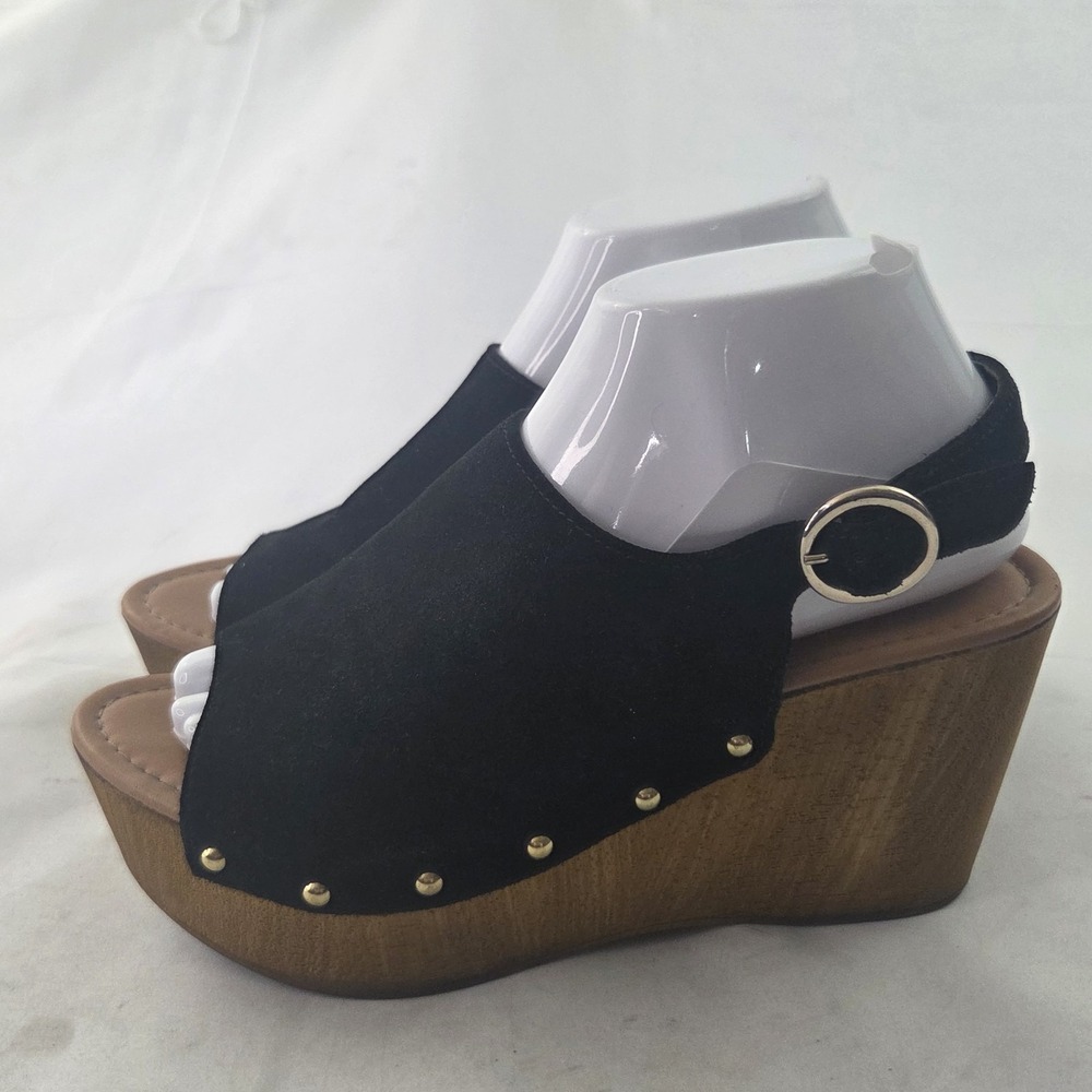 Seychelles Wedge Sandals Womens 7.5 Black Suede Platform Y2K 70s Revival Heels - Picture 2 of 9